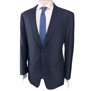 Q Custom Clothiers Men Size 42R Scabal 120s Wool Cashmere Windowpane Bespoke